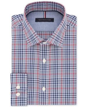 Tommy Hilfiger Men's Slim-fit Soft-touch Performance Non-iron Navy/red Check Dress Shirt