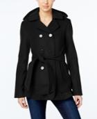 Celebrity Pink Hooded Double-breasted Tiered Hem Peacoat