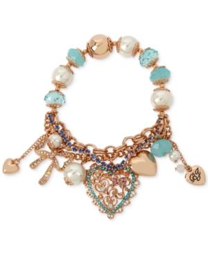 Betsey Johnson Rose Gold-tone Beaded Charm Bracelet