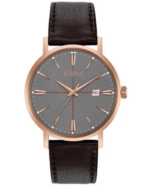 Bulova Men's Brown Leather Strap Watch 39mm 97b154