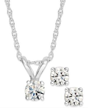 Round-cut Diamond Pendant Necklace And Earrings Set In 10k Yellow Or White Gold (1/4 Ct. T.w.)