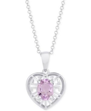 Amethyst Greek Key Heart 18 Pendant Necklace (1-1/5 Ct. T.w.) In Sterling Silver