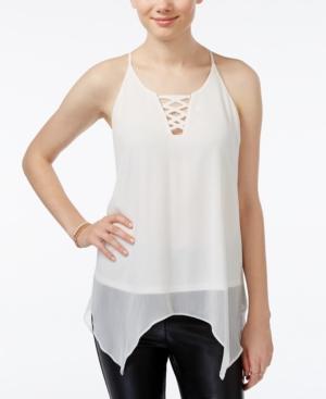 Bcx Juniors' Lace-up Handkerchief-hem Top