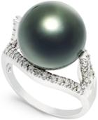 Tahitian Pearl (13mm) And Diamond (1/4 Ct. T.w.) Ring In 14k White Gold