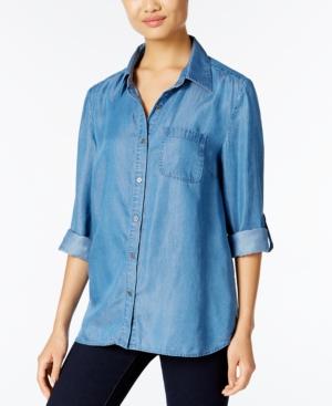 Style & Co Zip-back Denim Shirt, Only At Macy's