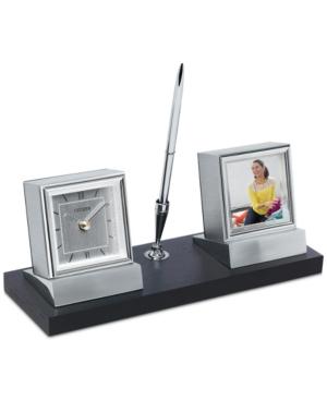 Citizen Executive Suite Silver-tone Metal & Black Oak Desk Clock