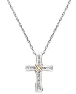 Diamond Cross X Pendant Necklace In Sterling Silver And 14k Gold (1/10 Ct. T.w.)