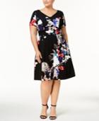 Sangria Plus Size Printed Fit & Flare Dress