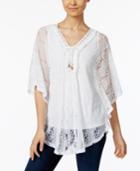 Style & Co Lace-up Fringe Poncho, Only At Macy's