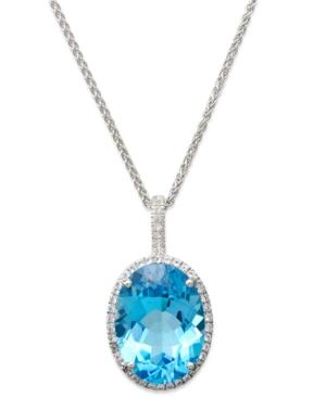 Blue Topaz (20 Ct. T.w.) And White Topaz (3/8 Ct. T.w.) Large Oval Pendant Necklace In Sterling Silver