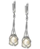 Pearl Lace By Effy Cultured Freshwater Pearl Cage Drop Earrings In Sterling Silver (10mm)