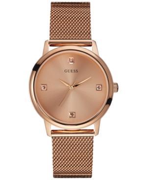 Guess Men's Diamond Accent Rose Gold-tone Mesh Bracelet Watch 40mm U0280g2