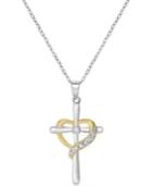 Diamond Cross Heart Pendant Necklace (1/10 Ct. T.w.) In Sterling Silver And 18k Gold-plated Sterling Silver