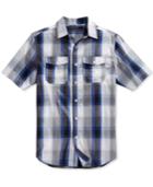 Sean John Men's Blue Plaid Short-sleeve Shirt