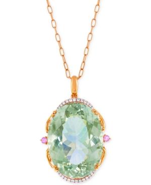 Lali Jewels Green Amethyst, Pink Sapphire (73-3/4 Ct. T.w.) And Diamond (1/4 Ct. T.w.) Pendant Necklace In 18k Rose Gold