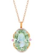 Lali Jewels Green Amethyst, Pink Sapphire (73-3/4 Ct. T.w.) And Diamond (1/4 Ct. T.w.) Pendant Necklace In 18k Rose Gold