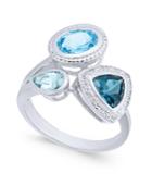 Multi-gemstone (2-1/4 Ct. T.w.) & Diamond (1/10 Ct. T.w.) Cluster Ring In Sterling Silver