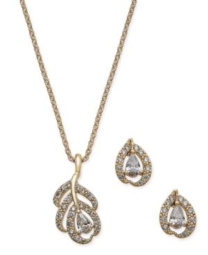 Charter Club Gold-tone Crystal Leaf Necklace And Earrings