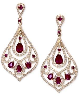 Gemma By Effy Ruby (2-3/4 Ct. T.w.) And Diamond (1 Ct. T.w.) Drop Earrings In 14k Gold