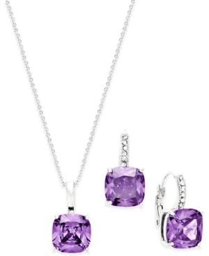 City By City Silver-tone Purple-tone Pendant Necklace And Drop Earrings