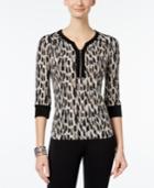 Ny Collection Petite Printed Zip-neck Top