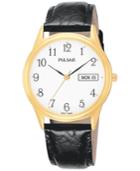 Pulsar Men's Black Leather Strap Watch 34mm Pxn080