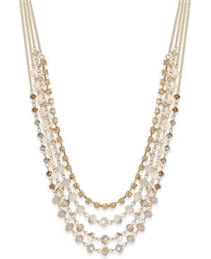 Inc International Concepts Gold-tone Multi-row Bead And Crystal Statement Necklace, Only At Macy's