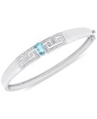 Blue Topaz (1-3/5 Ct. T.w.) And Diamond Accent Greek Key Bangle Bracelet In Silver-plated Brass