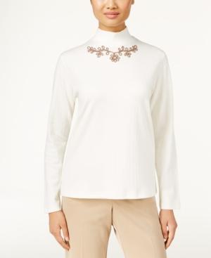 Alfred Dunner Twilight Point Embroidered Mock-neck Top