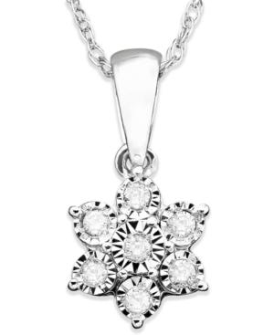 Diamond Flower Pendant Necklace In 10k White Gold (1/10 Ct. T.w.)