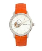 Heritor Automatic Landon Silver & Orange Leather Watches 44mm