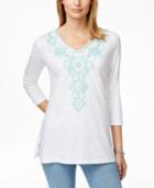 Jm Collection Petite Embellished Three-quarter-sleeve Top