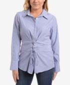 Ny Collection Lace-up Striped Blouse