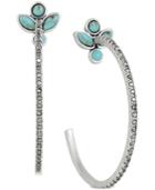 Lucky Brand Silver-tone Crystal & Stone Flower Open Hoop Earrings, Created For Macy's