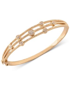 Carolee Gold-tone Crystal Accented Three Row Hinged Bangle Bracelet