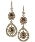 Marchesa Gold-tone Pave & Rose Stone Drop Earrings