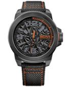 Hugo Boss Men's New York Black Fabric Strap Watch 50mm 1513343