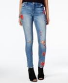 Tinseltown Juniors' Embroidered Ripped Skinny Ankle Jeans