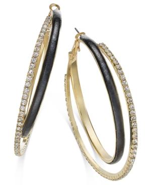 Thalia Sodi Gold-tone Faux-leather Pave Hoop Earrings, Only At Macy's