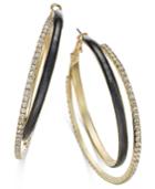 Thalia Sodi Gold-tone Faux-leather Pave Hoop Earrings, Only At Macy's
