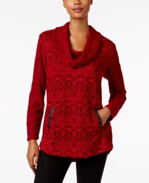 Style & Co. Jacquard Cowl-neck Knit Top, Only At Macy's