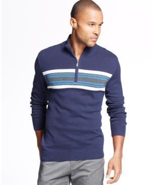 John Ashford Big And Tall Chest Stripe Quarter-zip Sweater