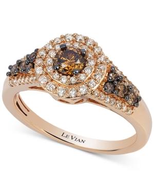 Le Vian Chocolatier Chocolate Diamond And White Diamond Halo Ring (3/4 Ct. T.w.) In 14k Rose Gold