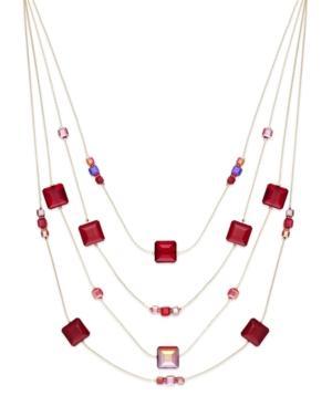 C.a.k.e. By Ali Khan Gold-tone Red Square Bead Multi-row Illusion Necklace