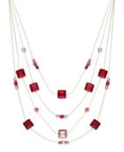 C.a.k.e. By Ali Khan Gold-tone Red Square Bead Multi-row Illusion Necklace
