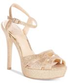 Jewel Badgley Mischka Alyssa Glittered Platform Evening Sandals Women's Shoes