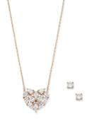 Charter Club Rose Gold-tone Cubic Zirconia Heart Pendant Necklace And Stud Earrings, Only At Macy's