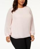 Nine West Plus Size Textured Illusion-sleeve Blouse