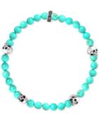 King Baby Men's Stabilized Turquoise Bead (6mm) Skull Stretch Bracelet In Sterling Silver