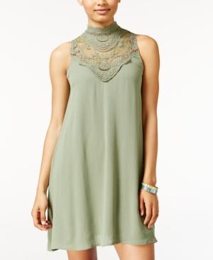 City Studios Juniors' Crocheted Mock-neck Shift Dress